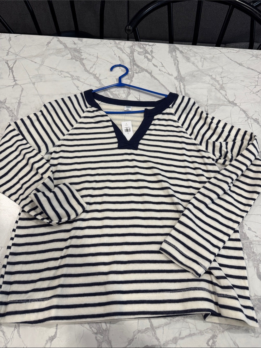 Old Navy Navy and White Striped V-Neck Pullover